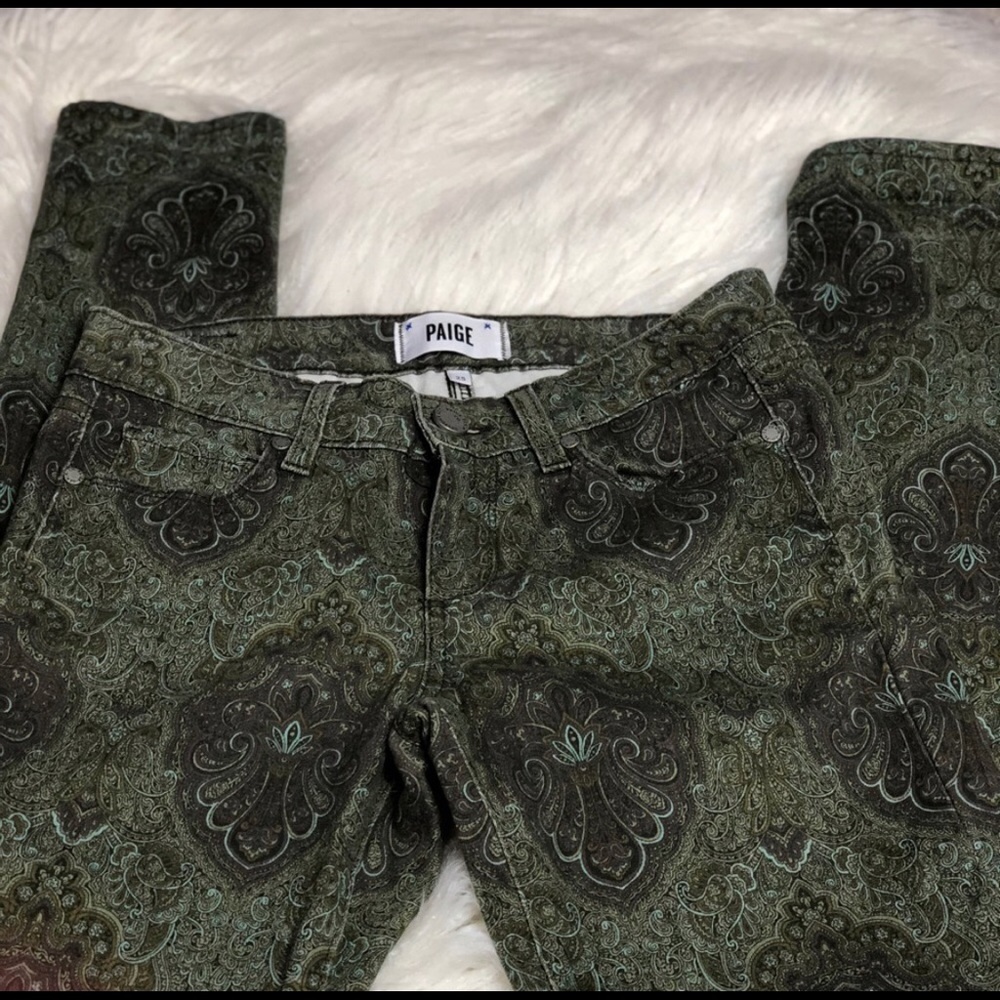 Paige Green Floral Paisley Skinny Jeans
